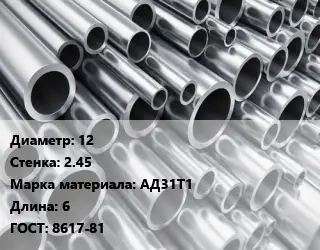 Труба алюминиевая 12 s=2.45 Марка: АД31Т1 L=6 ГОСТ: 8617-81